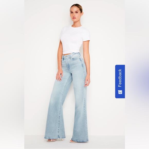 GOOD AMERICAN Good Waist Palazzo Jeans super wide leg flare light wash summer 4 - Picture 1 of 15